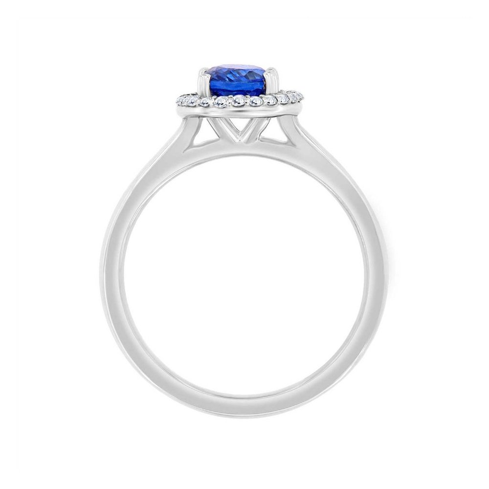 14K WhiteGold Oval Blue Sapphire Diamond Halo Ring - Picture 4 of 4